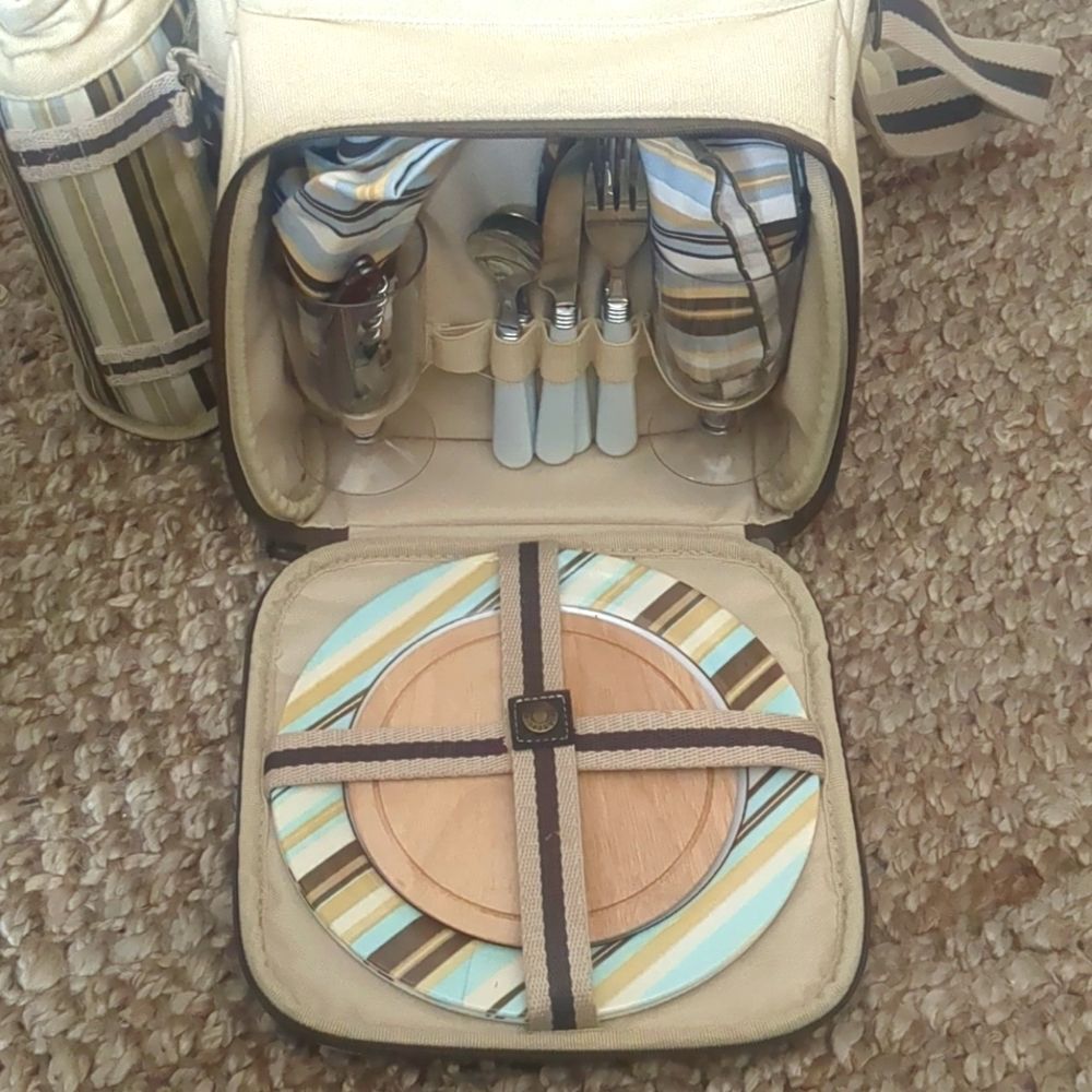 Picnic at Ascot Picnic Cooler w/ Glasses Plates Napkins Cutting Board